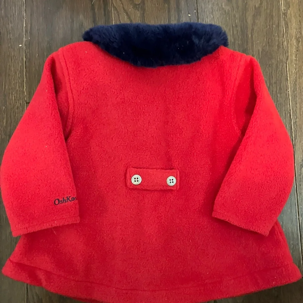 Vintage 2000s OshKosh B'gosh Red Fleece Coat with Navy Fur Collar